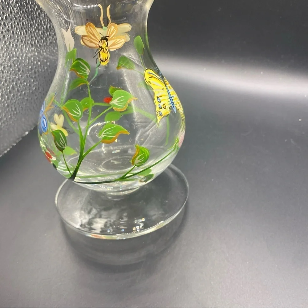 Lenox Butterfly Meadow Dragonfly Ladybug FlowerHand Painted Glass Vase 6” Signed